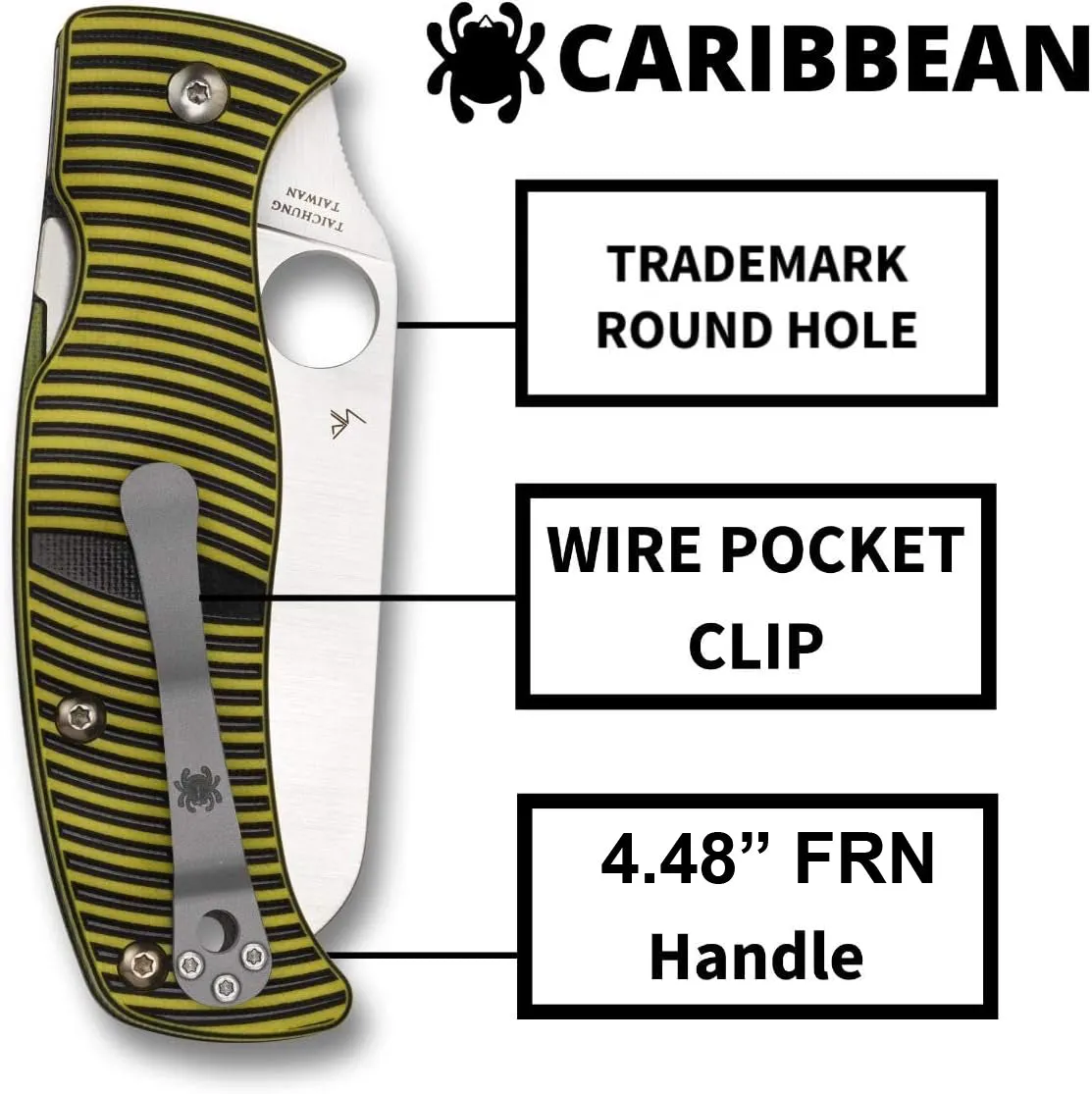 Spyderco Caribbean G-10 Black/Yellow Sheepfoot Folding Pocket Knife (C217GSSF)