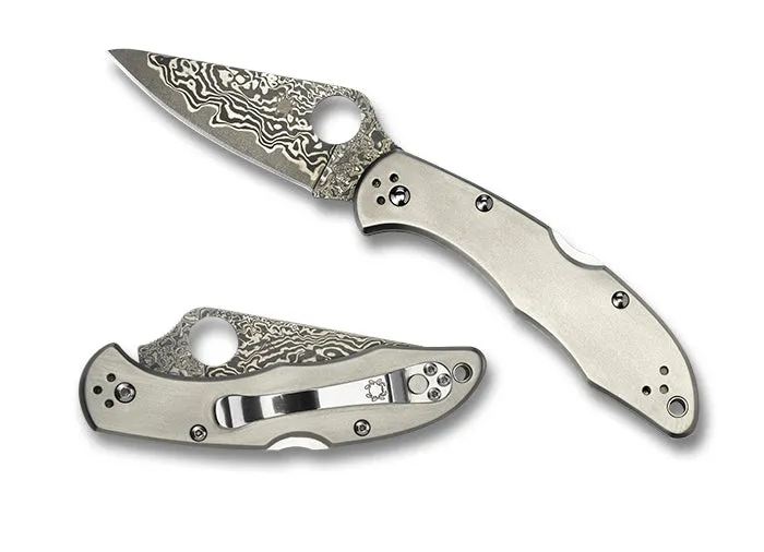Spyderco Delica 4 Titanium / Damascau VG-10 2.9" Plain Edge Folding Pocket Knife (C11TIPD)