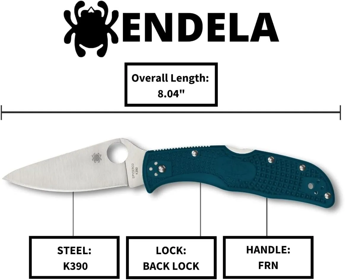 Spyderco Endela FRN K390 Dark Cyan Blue 3.41" Plain Edge Folding Pocket Knife (C243FPK390)