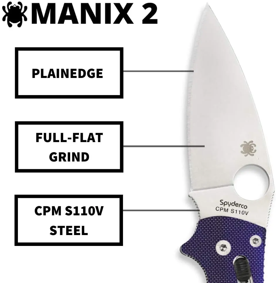 Spyderco Manix 2 Dark Blue G10 CPM S110V 3.37" Plain Edge Folding Knife (C101GPDBL2)