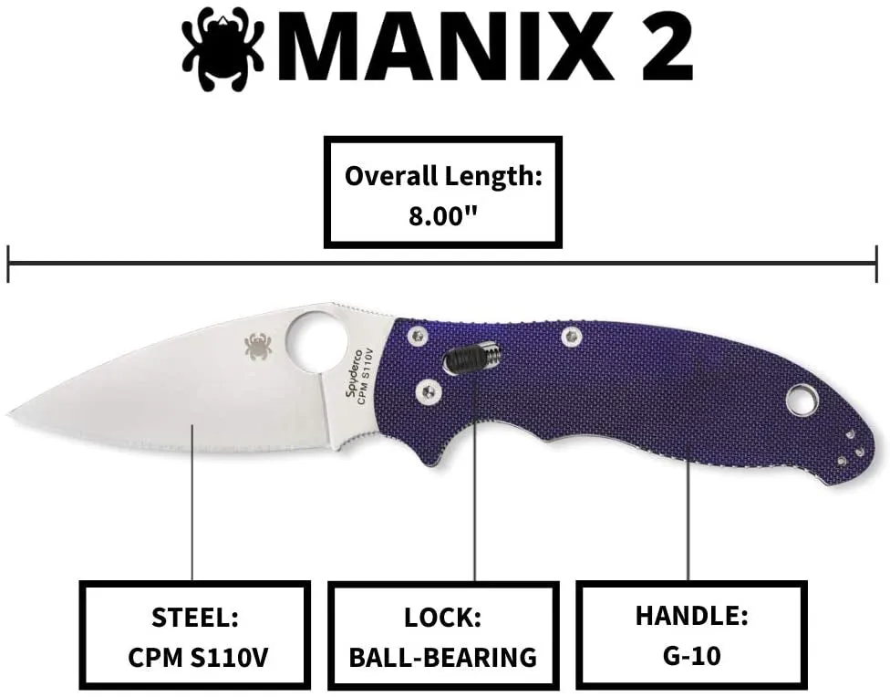 Spyderco Manix 2 Dark Blue G10 CPM S110V 3.37" Plain Edge Folding Knife (C101GPDBL2)
