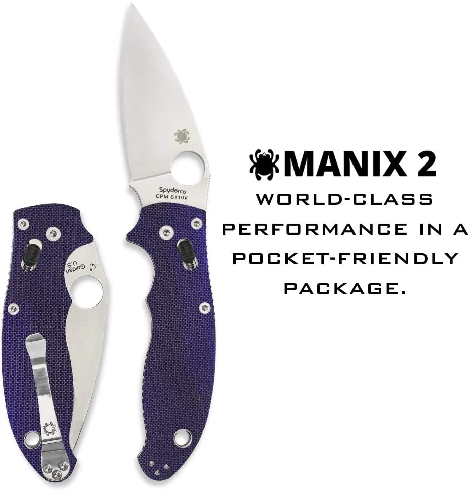 Spyderco Manix 2 Dark Blue G10 CPM S110V 3.37" Plain Edge Folding Knife (C101GPDBL2)