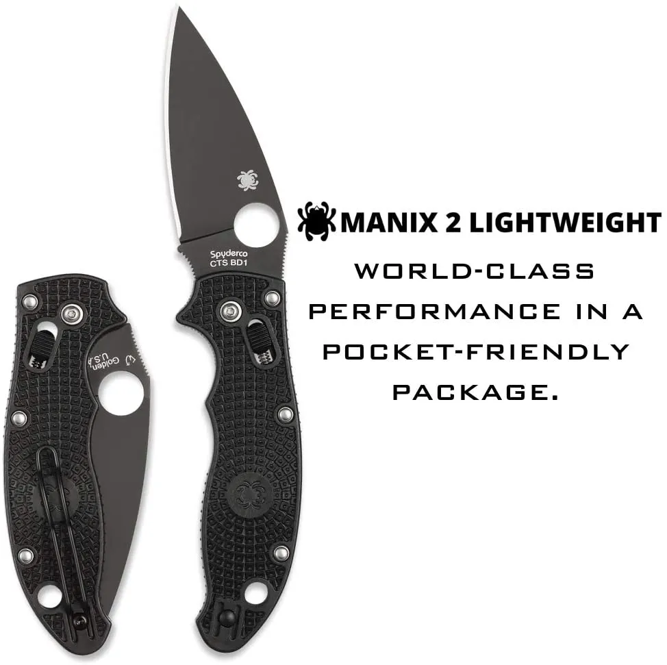 Spyderco Manix 2 Lightweight PlainEdge Folding Knife with Black Steel Blade and Black FRCP Handle