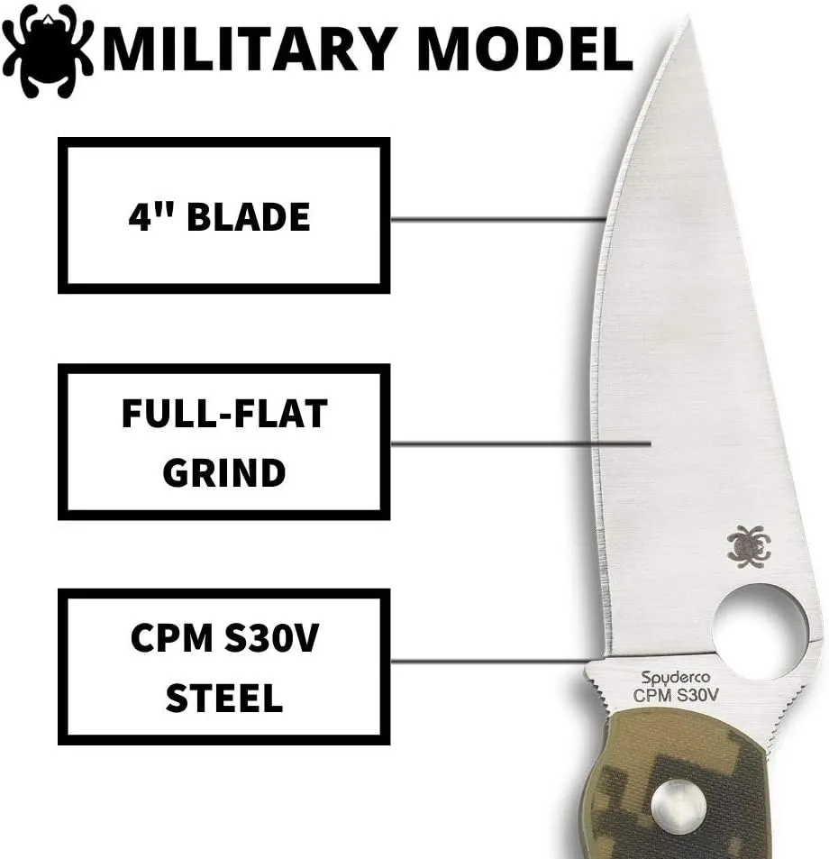 Spyderco MilitaryModel G-10 Camo 4" Plain Edge Folding Pocket Knife (C36GPCMO)