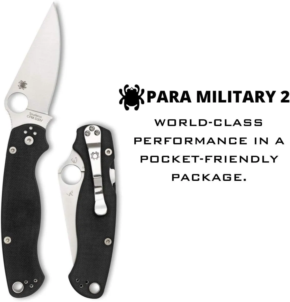 Spyderco ParaMilitary 2 Left Hand Black G-10 3.45" Plain Edge Folding Pocket Knife (C81GPLE2)