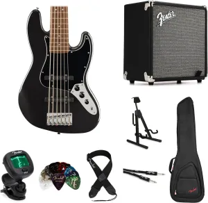 Squier Affinity Series Active Jazz Bass V Amp Essentials Bundle - Black