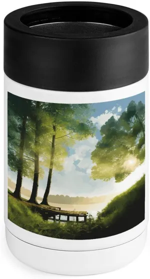 Stainless Steel Cooler, Landscape Trees Print Multipurpose Beverage Chiller with Silicone Sleeve for Home, Office, Camping, And Bar