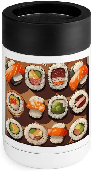 Stainless Steel Cooler, Many Sushi Food Print Multipurpose Beverage Chiller with Silicone Sleeve for Home, Office, Camping, and Bar