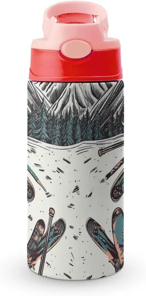 Stainless Steel Cup, Skiing with Gear Set Print Sports Cup Perfect for Travel, Beach, Sports, And Everyday Hydration