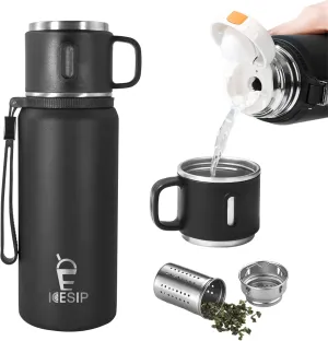 Stainless Steel Insulated Bottle, 20oz with cup Vacuum Insulated Water Bottle, Thermo for Hot Drinks/Cold Drinks,24-Hr Insulation Commute, Travel