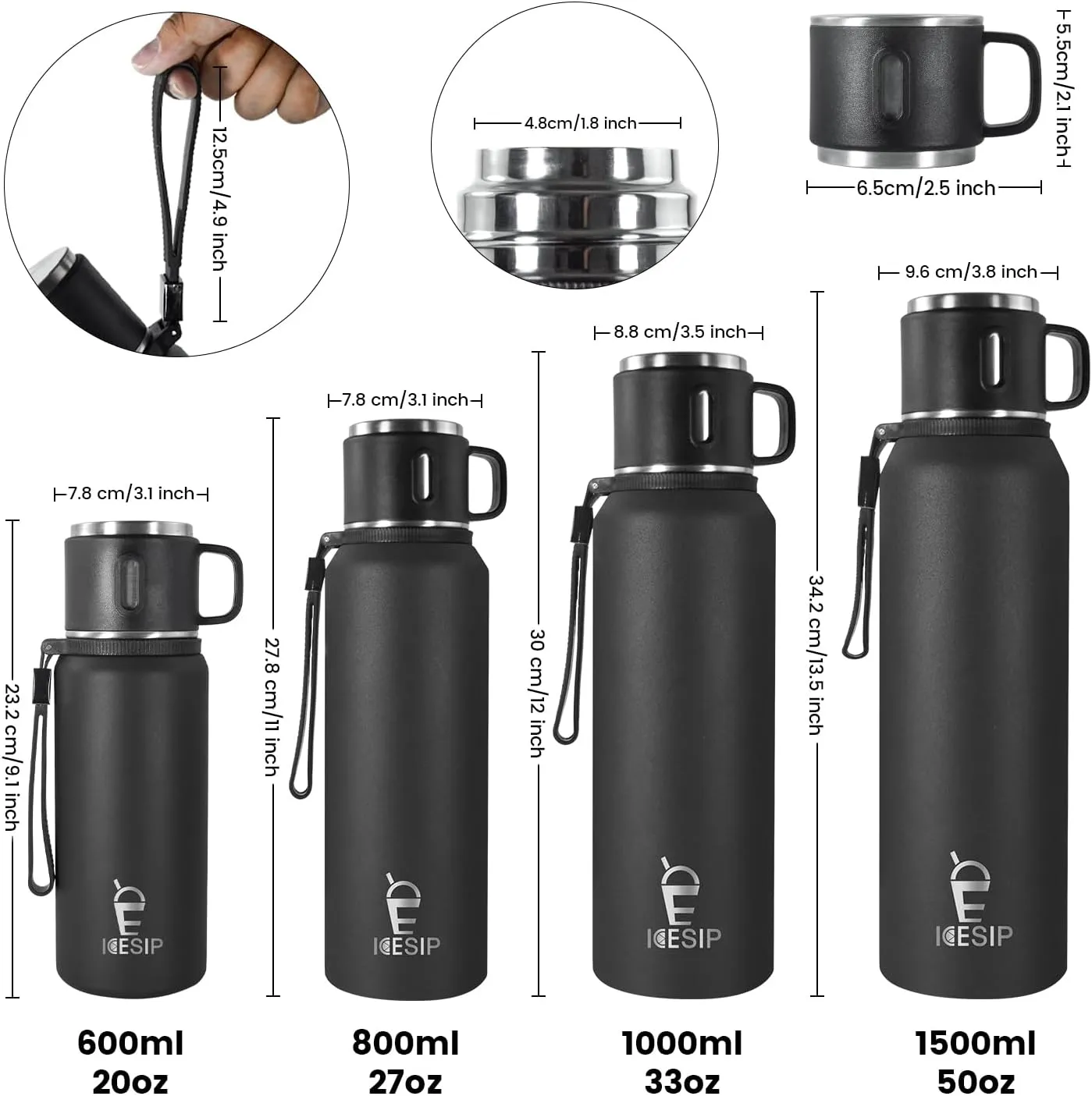 Stainless Steel Insulated Bottle, 20oz with cup Vacuum Insulated Water Bottle, Thermo for Hot Drinks/Cold Drinks,24-Hr Insulation Commute, Travel