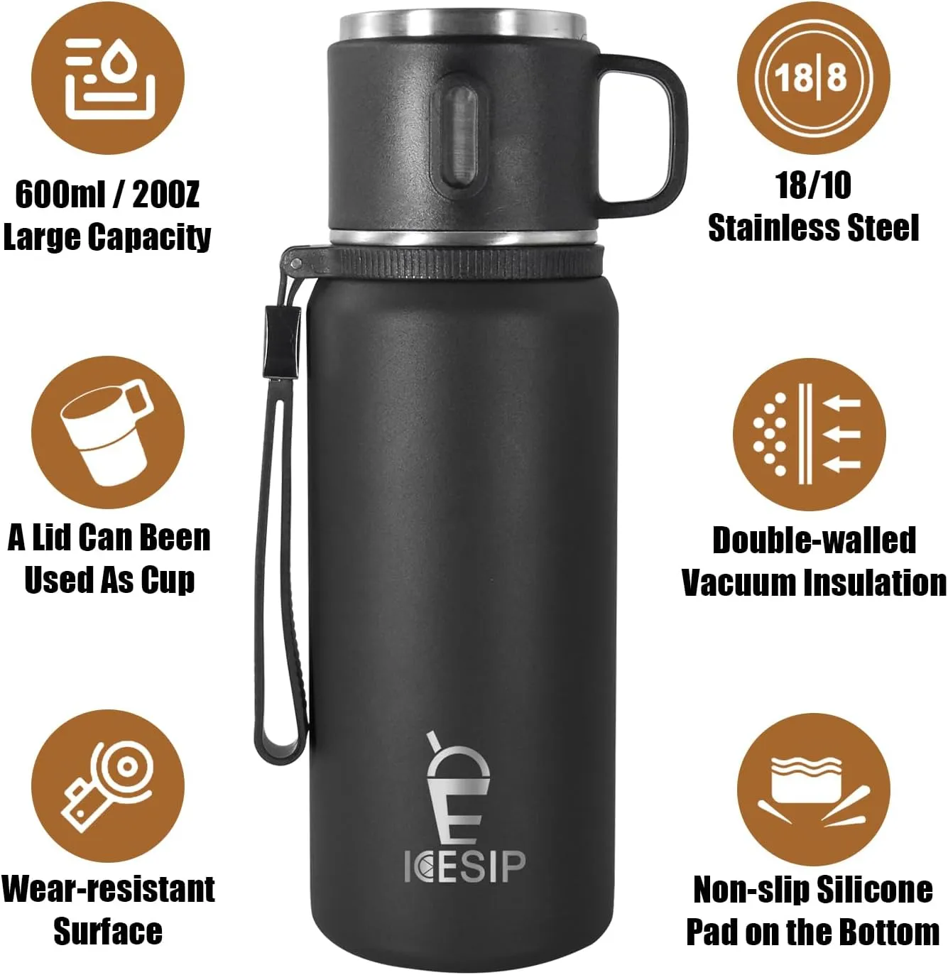 Stainless Steel Insulated Bottle, 20oz with cup Vacuum Insulated Water Bottle, Thermo for Hot Drinks/Cold Drinks,24-Hr Insulation Commute, Travel