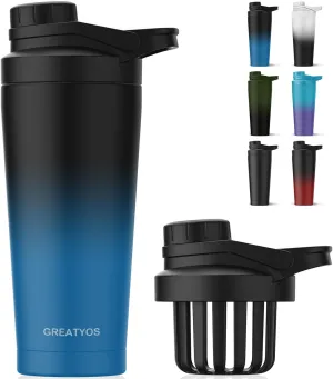 Stainless Steel Shaker Bottle with Noise-Free Design - Patented 24 oz Insulated Metal Shakers Bottles Cup for Protein Mixes and Pre Workout 100% Leak Proof (Dark Navy)