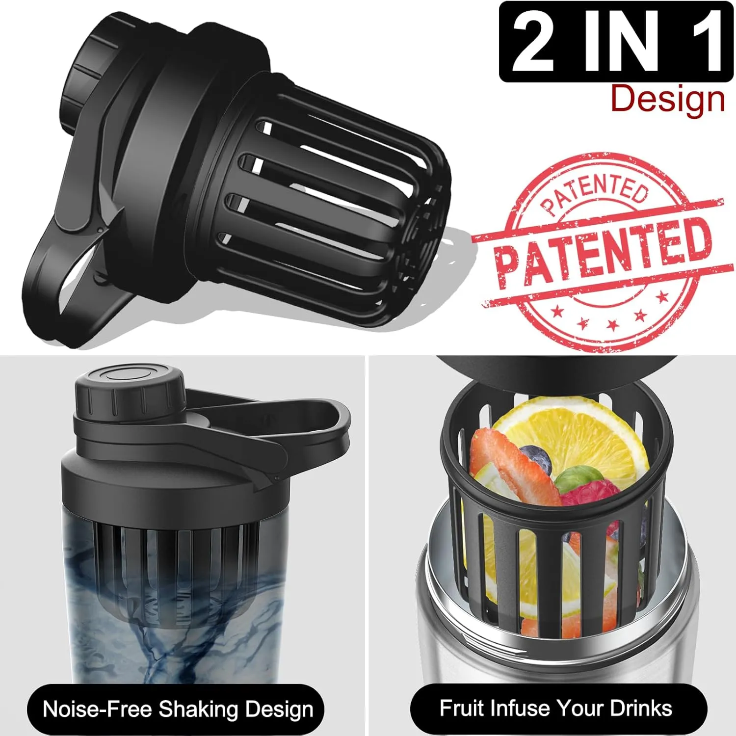 Stainless Steel Shaker Bottle with Noise-Free Design - Patented 24 oz Insulated Metal Shakers Bottles Cup for Protein Mixes and Pre Workout 100% Leak Proof (Dark Navy)