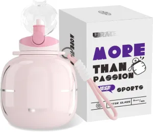 Stainless Steel Sports Water Bottle with Silicone Straw and Shoulder Strap BPA-Free Tritan Water Jug Double Wall for Outdoor Gym Sports 800ML/27.05 oz, Pink