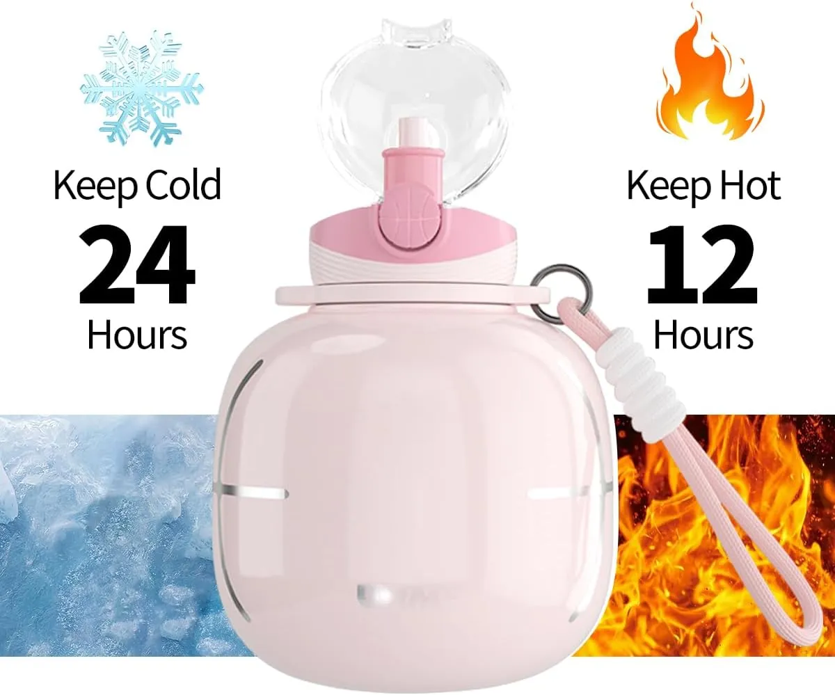 Stainless Steel Sports Water Bottle with Silicone Straw and Shoulder Strap BPA-Free Tritan Water Jug Double Wall for Outdoor Gym Sports 800ML/27.05 oz, Pink
