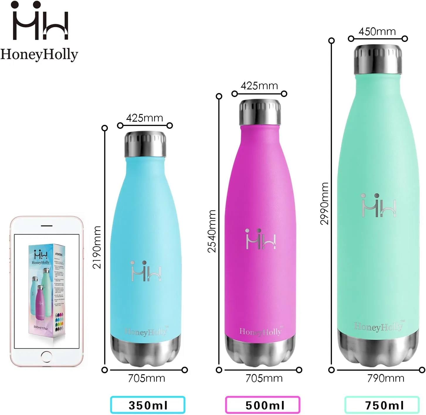 Stainless Steel Water Bottle - 12/17/22/25oz 500ml Vacuum Insulated Metal Reusable Flask Cola Bottle Shape, Keeps Hot & Cold, BPA Free Sports Bottle Boys, Girls, Kids, School, Kindergarten