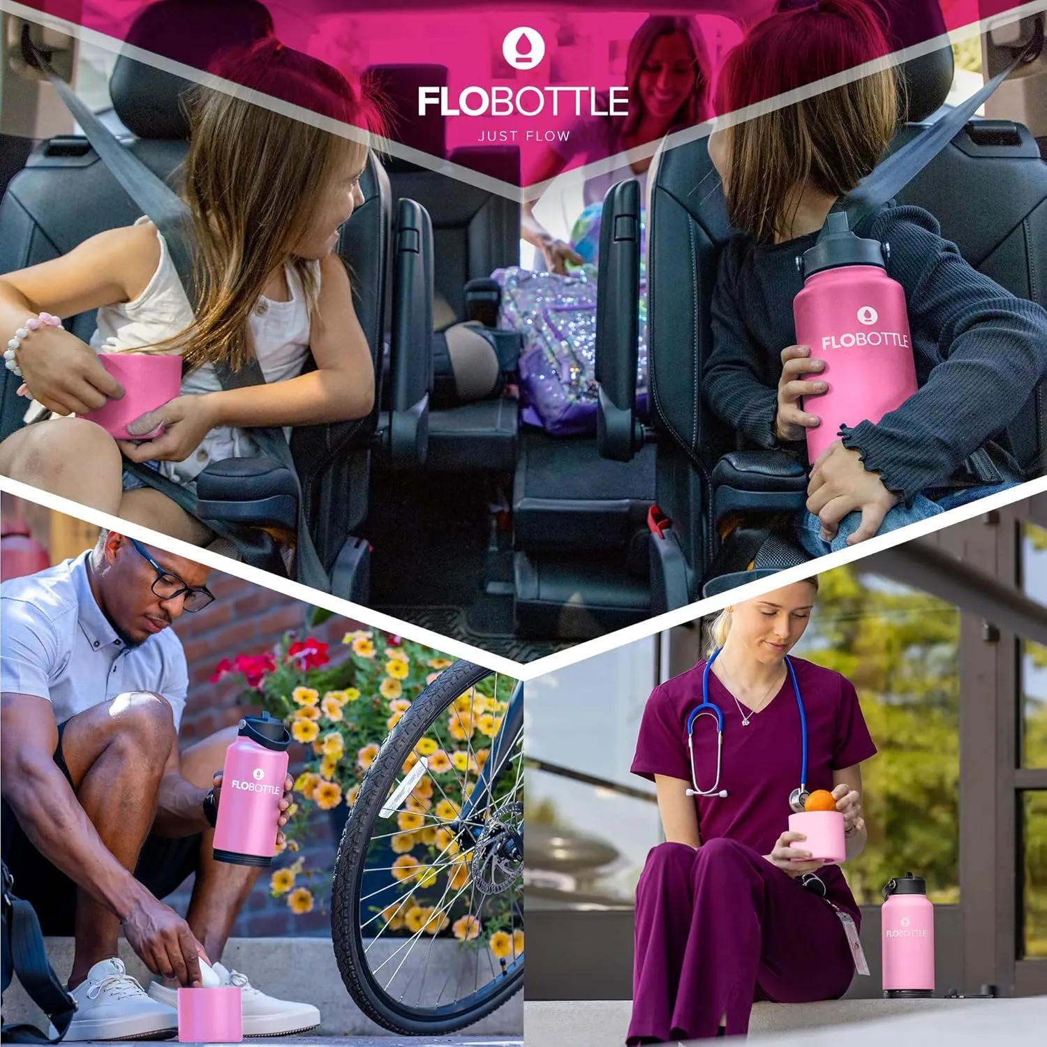 Stainless Steel Water Bottle with Straw, 28 Oz Insulated Bottle with Storage, Leak Proof, BPA-Free, Modern, Blissful Pink, 838.46 ml, Hiking, Cycling, Gym, Everyday Use