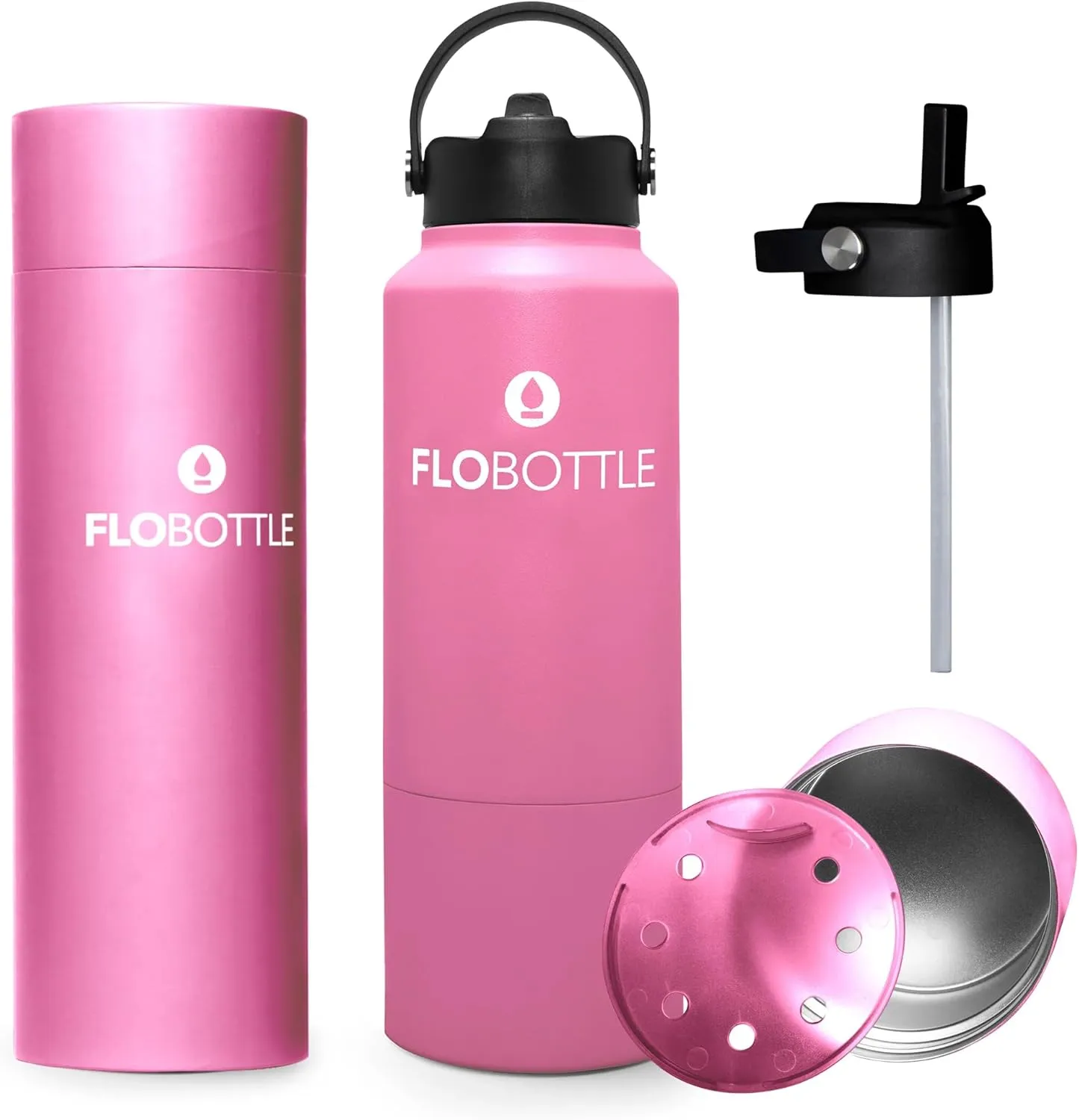 Stainless Steel Water Bottle with Straw, 28 Oz Insulated Bottle with Storage, Leak Proof, BPA-Free, Modern, Blissful Pink, 838.46 ml, Hiking, Cycling, Gym, Everyday Use