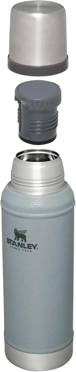 Stanley Classic Legendary Vacuum Bottle 1.0 qt | Wide Mouth with Leakproof Cup Lid | Keep Drinks Hot or Cold | Packable for Travel | Insulated Stainless Steel Thermos | BPA-Free | Hammertone Silver