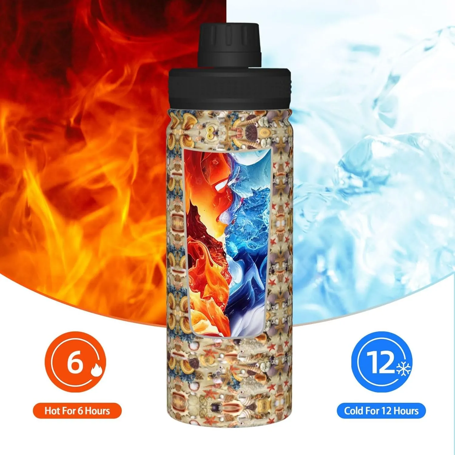Starfish Seashell Sandy Beach Theme 18oz Sports Insulated Bottle For Outdoor Activities,Your Ideal Companion Staying Hydrated