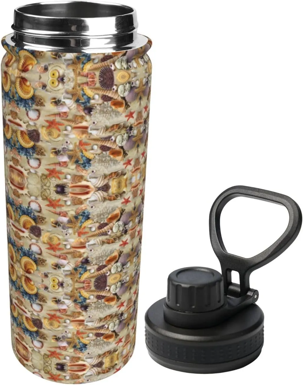 Starfish Seashell Sandy Beach Theme 18oz Sports Insulated Bottle For Outdoor Activities,Your Ideal Companion Staying Hydrated