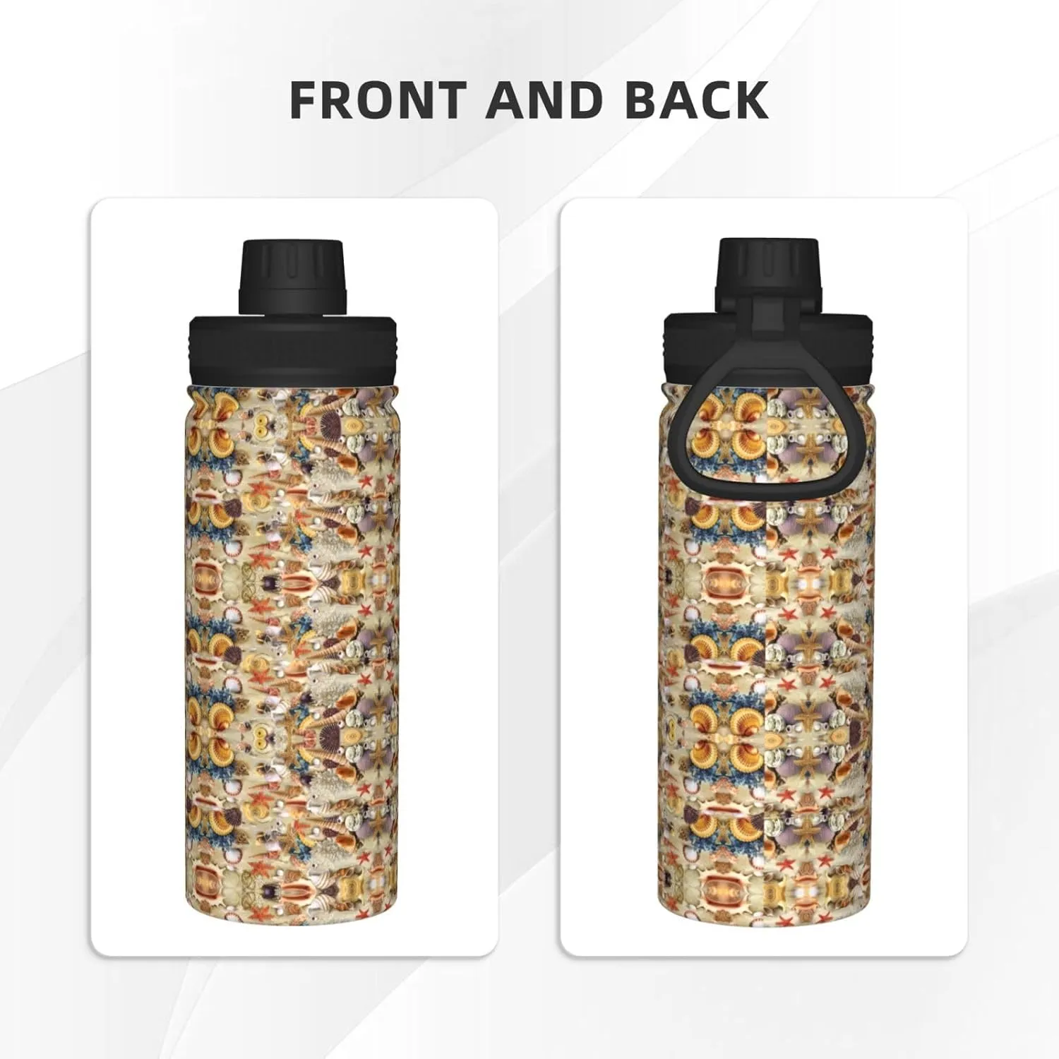 Starfish Seashell Sandy Beach Theme 18oz Sports Insulated Bottle For Outdoor Activities,Your Ideal Companion Staying Hydrated