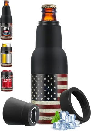 Stepstall 4-in-1 Can Cooler & Bottle Holder with Opener, Double Walled Stainless Steel Insulated, 12oz Beer Gifts for Men