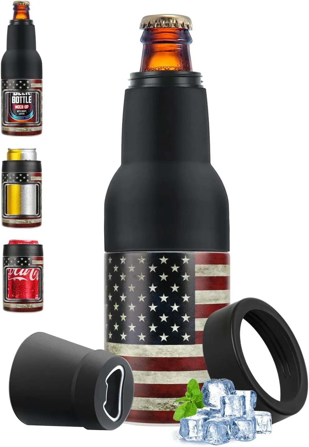 Stepstall 4-in-1 Can Cooler & Bottle Holder with Opener, Double Walled Stainless Steel Insulated, 12oz Beer Gifts for Men