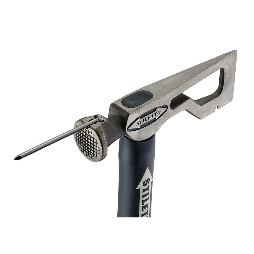 Stiletto Drywall Axe Fiberglass Hammer with 13 in. Handle with 12 in. Titanium Clawbar Nail Puller with Dimpler