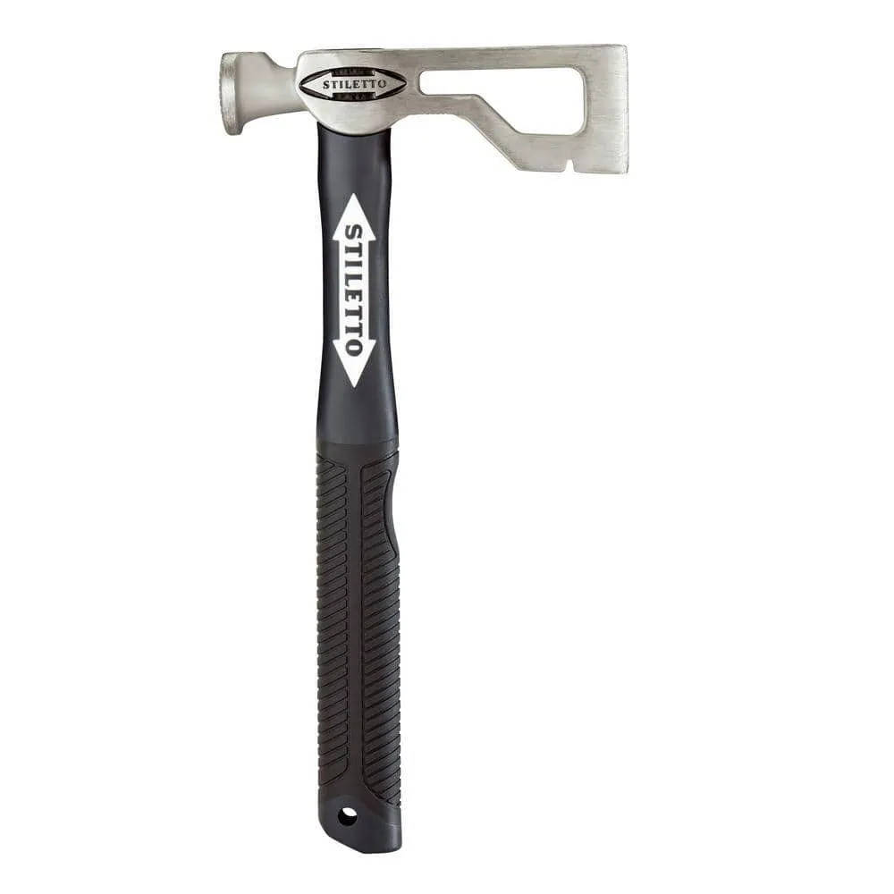 Stiletto Drywall Axe Fiberglass Hammer with 13 in. Handle with 12 in. Titanium Clawbar Nail Puller with Dimpler