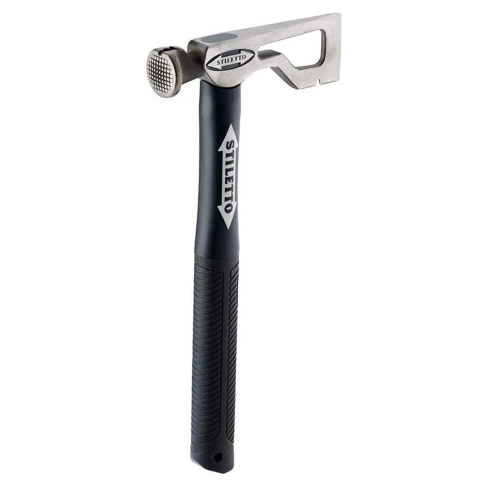 Stiletto Drywall Axe Fiberglass Hammer with 13 in. Handle with 12 in. Titanium Clawbar Nail Puller with Dimpler