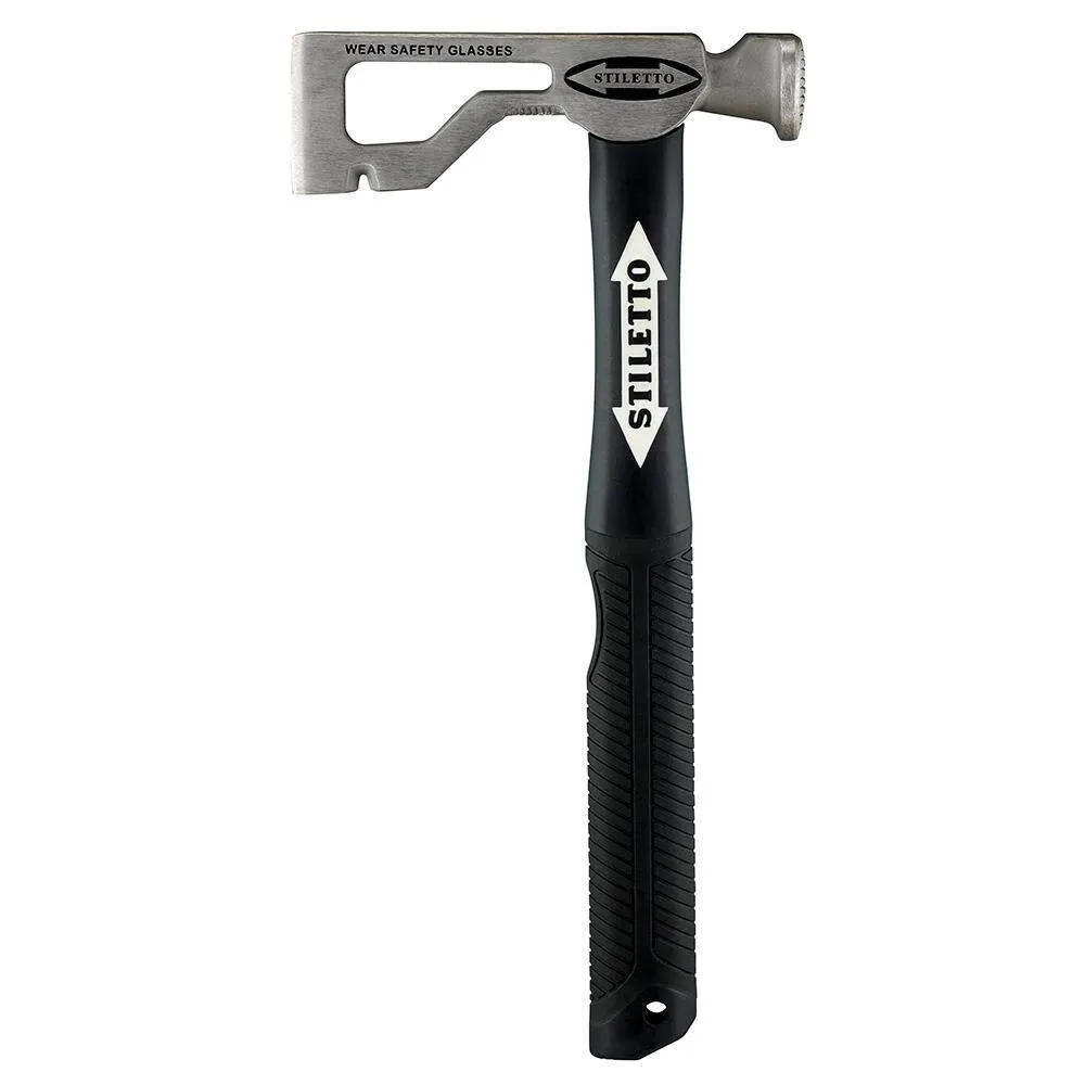 Stiletto Drywall Axe Fiberglass Hammer with 13 in. Handle with 12 in. Titanium Clawbar Nail Puller with Dimpler