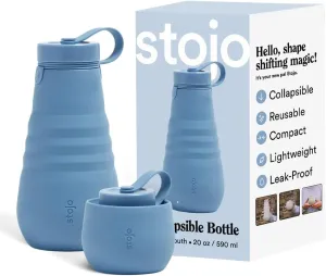 STOJO Collapsible Water Bottle - Aquamarine, 20oz / 592ml - Leak-Proof Reusable Silicone Travel Cup for Hot & Cold Drinks - Microwave & Dishwasher Safe