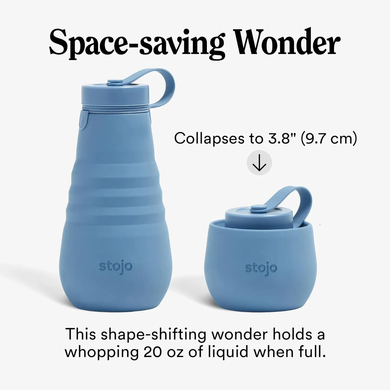STOJO Collapsible Water Bottle - Aquamarine, 20oz / 592ml - Leak-Proof Reusable Silicone Travel Cup for Hot & Cold Drinks - Microwave & Dishwasher Safe