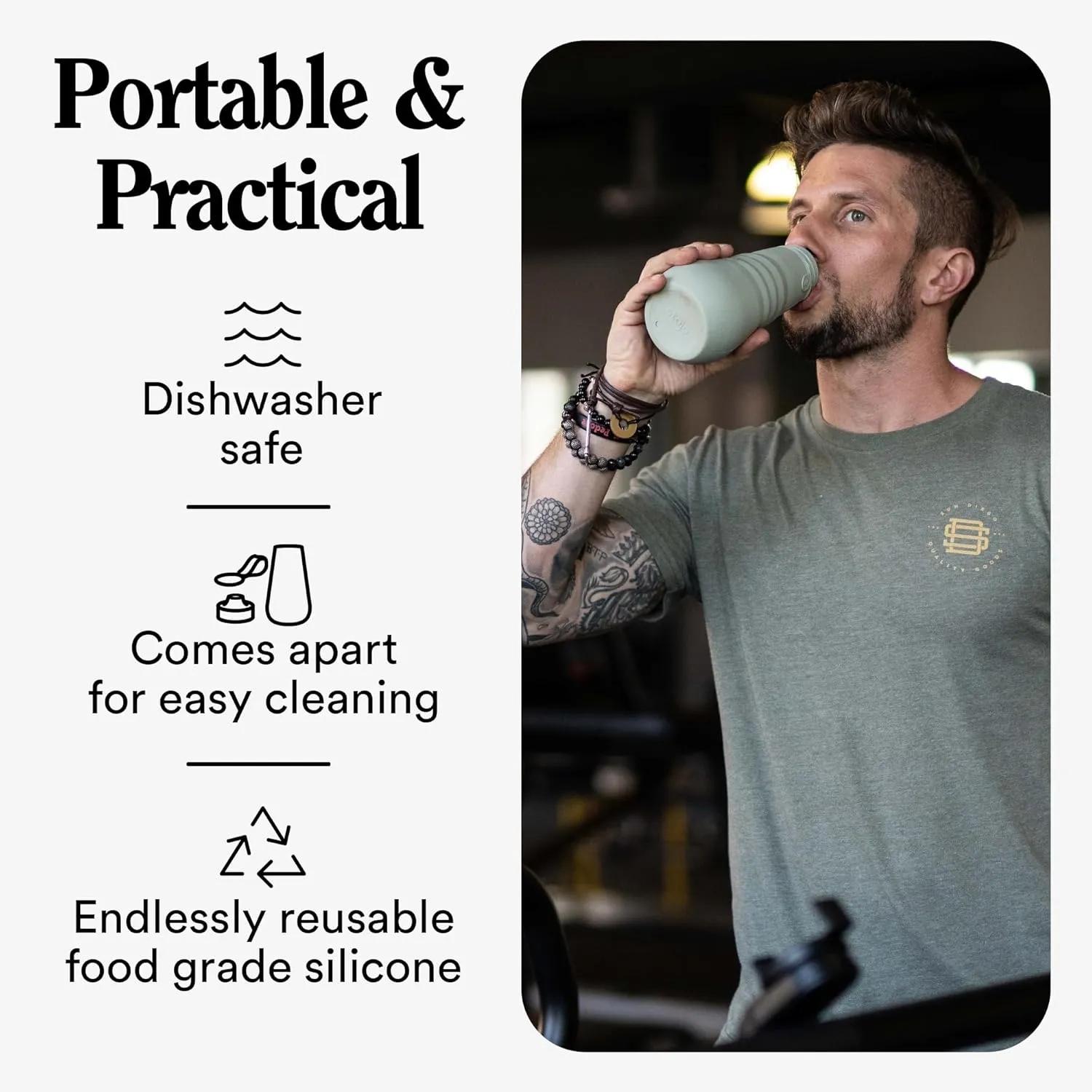STOJO Collapsible Water Bottle - Aquamarine, 20oz / 592ml - Leak-Proof Reusable Silicone Travel Cup for Hot & Cold Drinks - Microwave & Dishwasher Safe