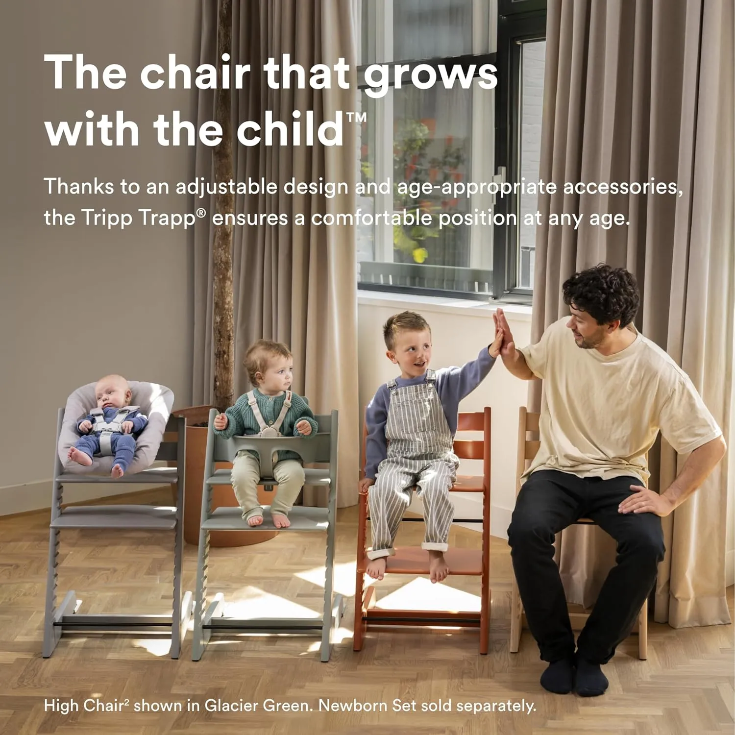 Stokke Tripp Trapp High Chair 2, Natural - Includes Chair   Baby Set with Removable Harness for Children 6-36 Months - Adjustable, Ergonomic & Easy to Clean