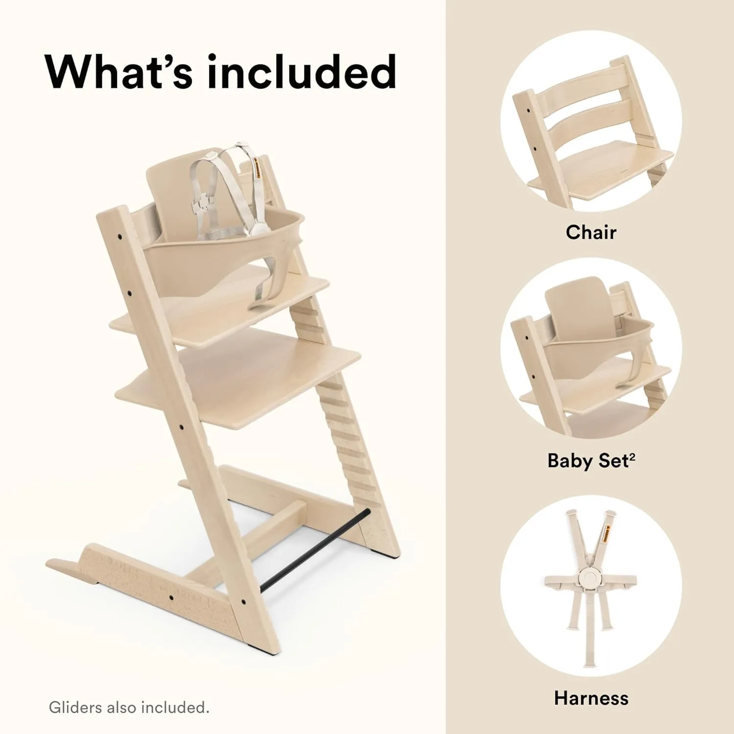 Stokke Tripp Trapp High Chair 2, Natural - Includes Chair   Baby Set with Removable Harness for Children 6-36 Months - Adjustable, Ergonomic & Easy to Clean
