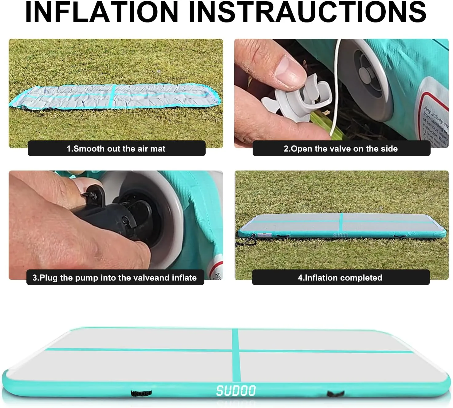 SUDOO 10ft/13ft/16ft Inflatable Gymnastics Tumbling Mat 4" Thick Air Tumble Track Training Mat with Electric Pump for Home Use/Tumble/Gym/Exercise/Training/Cheerleading/Yoga/Parkour/Beach/Park/Water