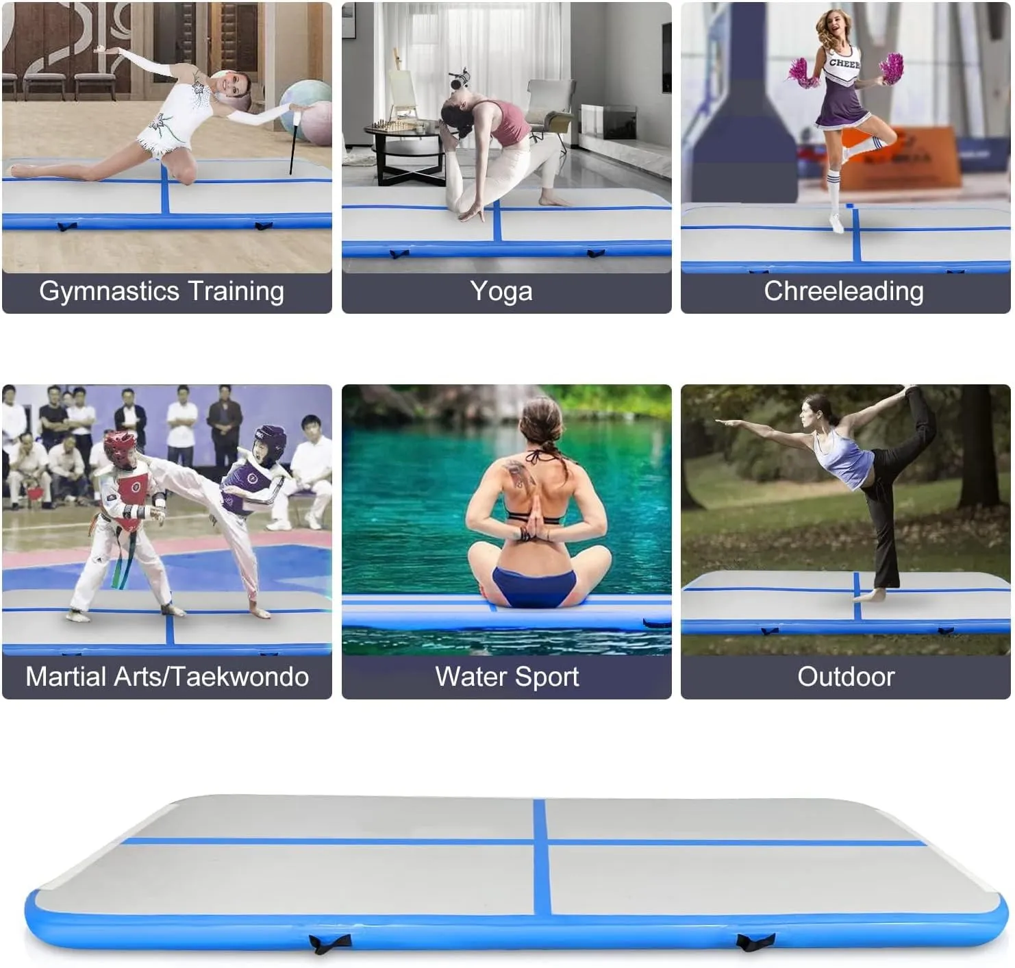 SUDOO 10ft/13ft/16ft Inflatable Gymnastics Tumbling Mat 4" Thick Air Tumble Track Training Mat with Electric Pump for Home Use/Tumble/Gym/Exercise/Training/Cheerleading/Yoga/Parkour/Beach/Park/Water