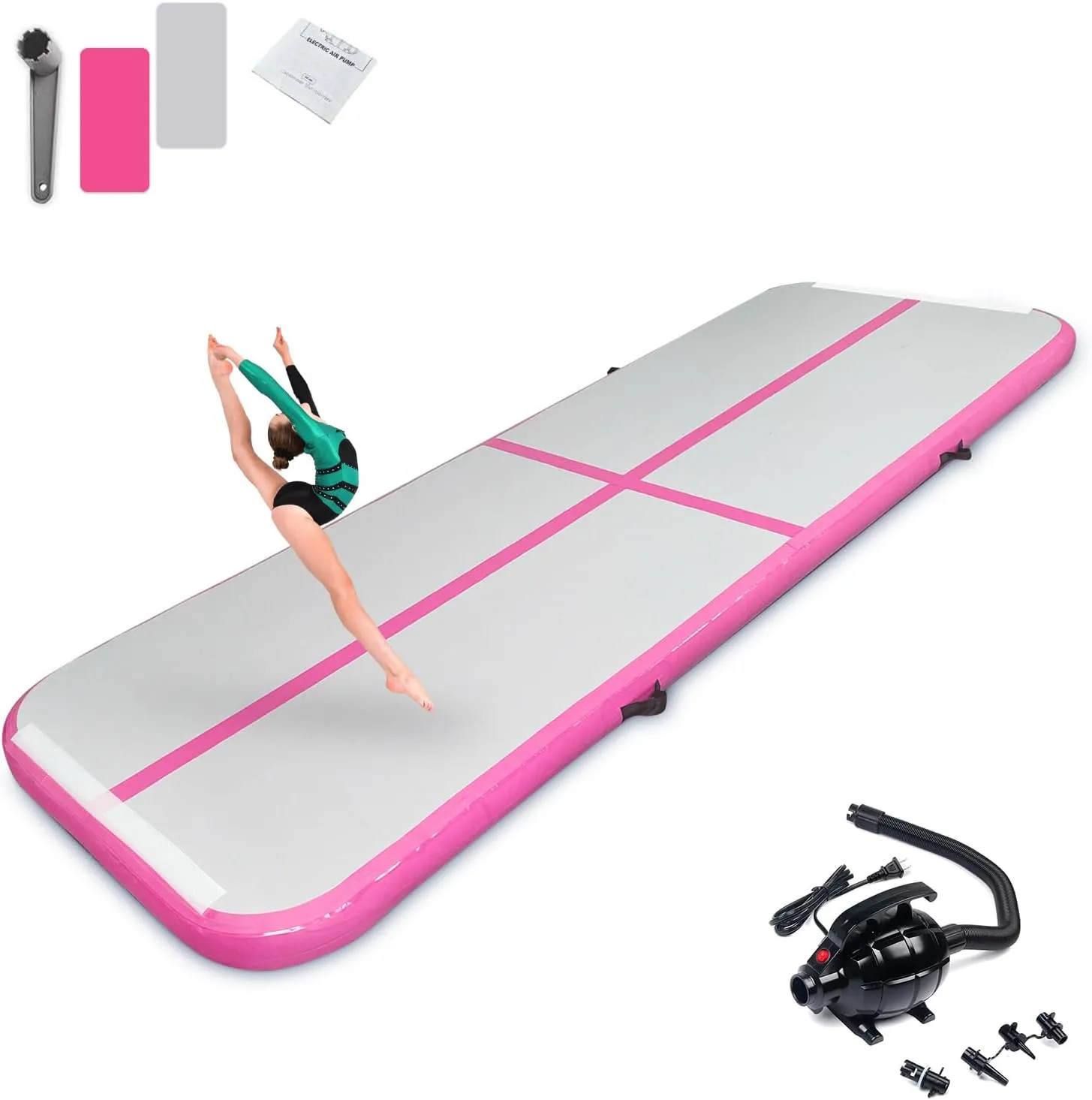 SUDOO 10ft/13ft/16ft Inflatable Gymnastics Tumbling Mat 4" Thick Air Tumble Track Training Mat with Electric Pump for Home Use/Tumble/Gym/Exercise/Training/Cheerleading/Yoga/Parkour/Beach/Park/Water