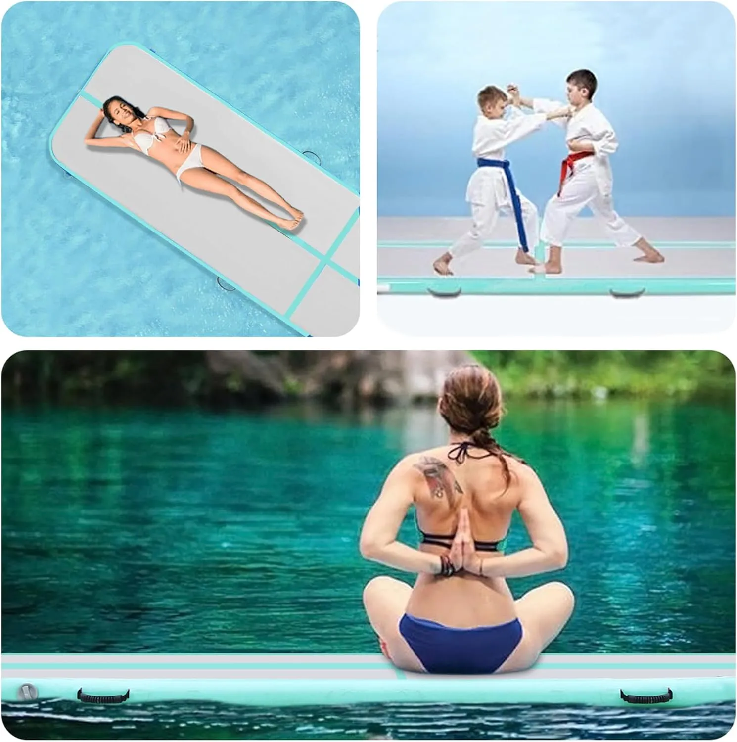 SUDOO 10ft/13ft/16ft Inflatable Gymnastics Tumbling Mat 4" Thick Air Tumble Track Training Mat with Electric Pump for Home Use/Tumble/Gym/Exercise/Training/Cheerleading/Yoga/Parkour/Beach/Park/Water