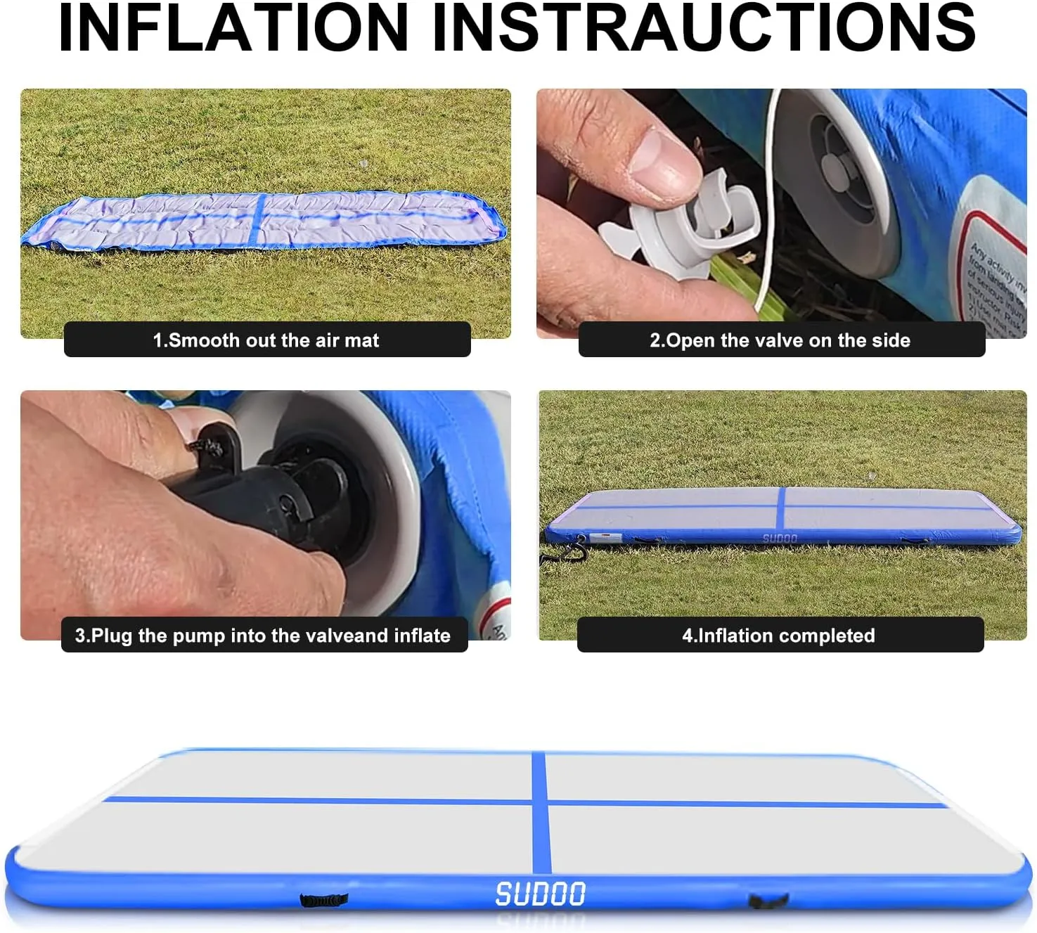 SUDOO 10ft/13ft/16ft Inflatable Gymnastics Tumbling Mat 4" Thick Air Tumble Track Training Mat with Electric Pump for Home Use/Tumble/Gym/Exercise/Training/Cheerleading/Yoga/Parkour/Beach/Park/Water