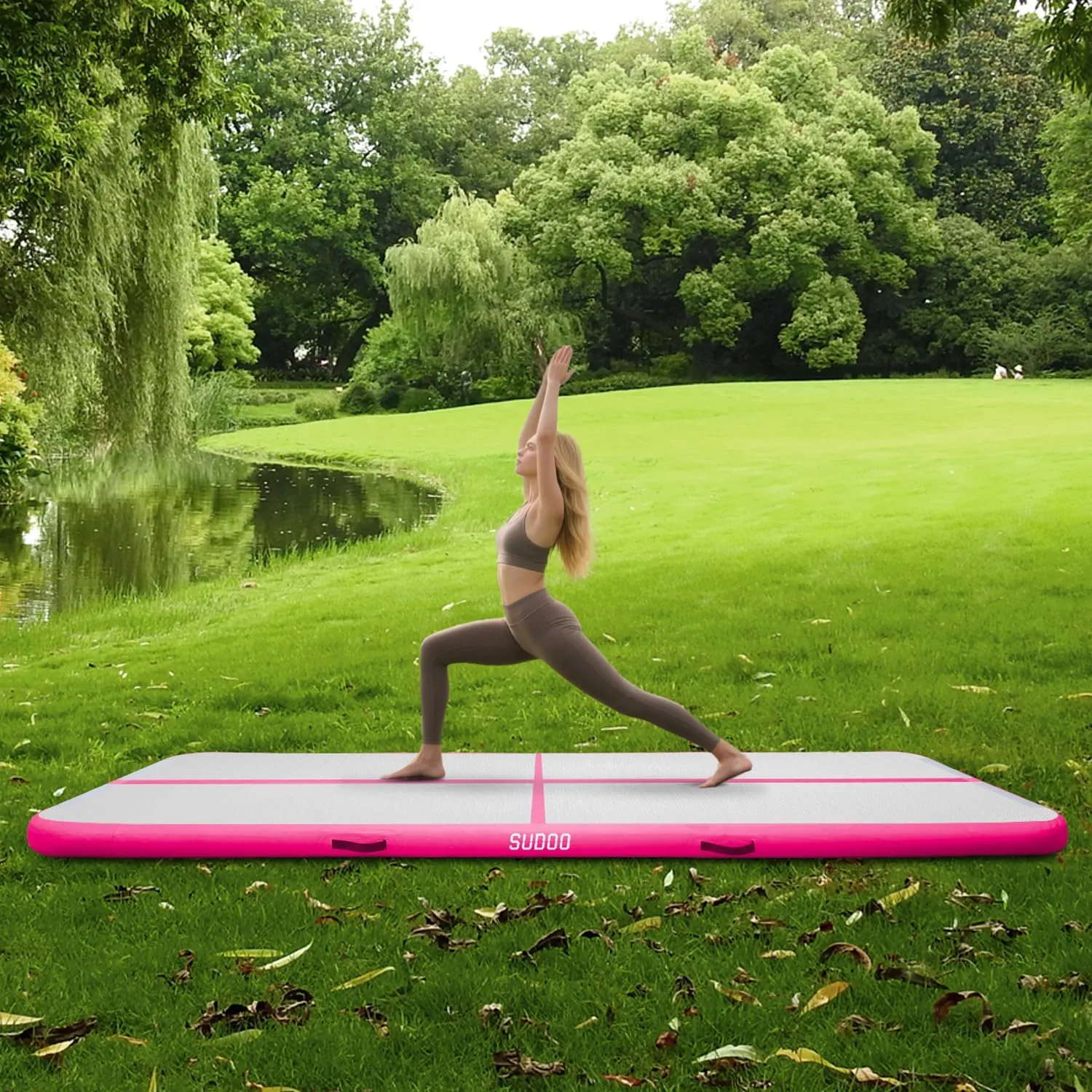 SUDOO 10ft/13ft/16ft Inflatable Gymnastics Tumbling Mat 4" Thick Air Tumble Track Training Mat with Electric Pump for Home Use/Tumble/Gym/Exercise/Training/Cheerleading/Yoga/Parkour/Beach/Park/Water