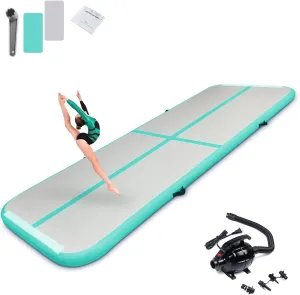 SUDOO 10ft/13ft/16ft Inflatable Gymnastics Tumbling Mat 4" Thick Air Tumble Track Training Mat with Electric Pump for Home Use/Tumble/Gym/Exercise/Training/Cheerleading/Yoga/Parkour/Beach/Park/Water