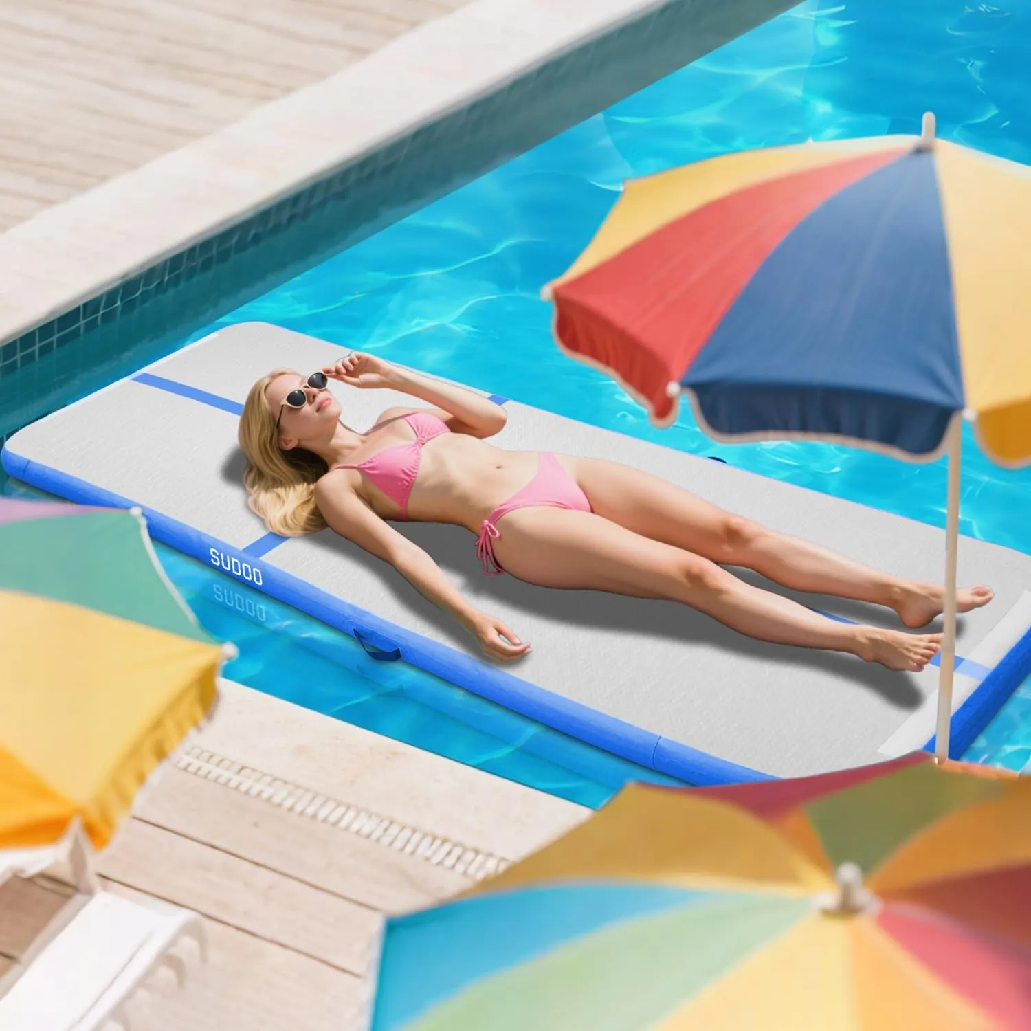 SUDOO 10ft/13ft/16ft Inflatable Gymnastics Tumbling Mat 4" Thick Air Tumble Track Training Mat with Electric Pump for Home Use/Tumble/Gym/Exercise/Training/Cheerleading/Yoga/Parkour/Beach/Park/Water
