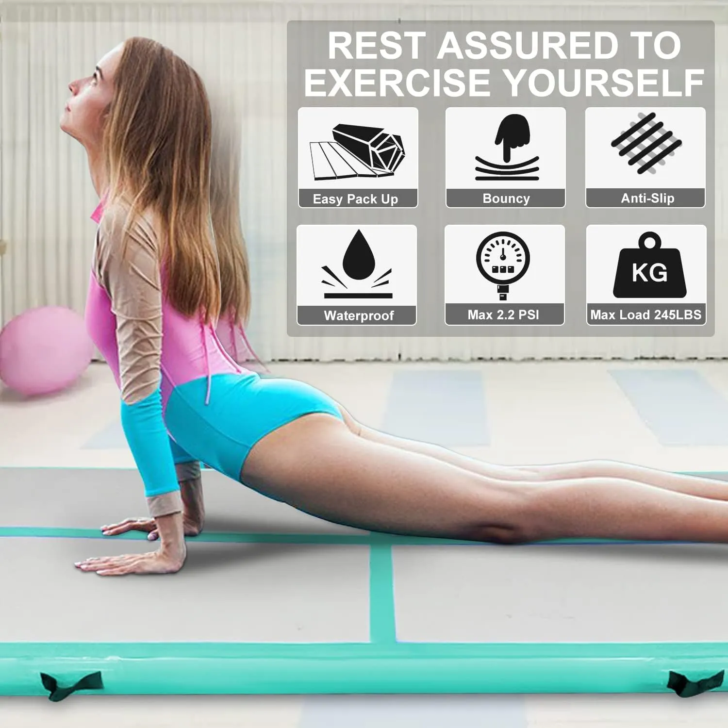 SUDOO 10ft/13ft/16ft Inflatable Gymnastics Tumbling Mat 4" Thick Air Tumble Track Training Mat with Electric Pump for Home Use/Tumble/Gym/Exercise/Training/Cheerleading/Yoga/Parkour/Beach/Park/Water