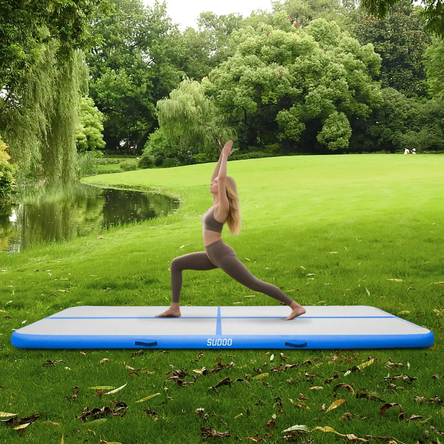SUDOO 10ft/13ft/16ft Inflatable Gymnastics Tumbling Mat 4" Thick Air Tumble Track Training Mat with Electric Pump for Home Use/Tumble/Gym/Exercise/Training/Cheerleading/Yoga/Parkour/Beach/Park/Water