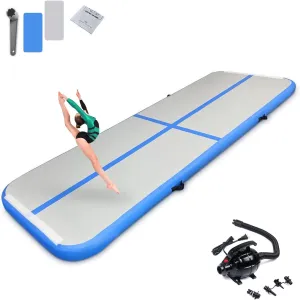 SUDOO 10ft/13ft/16ft Inflatable Gymnastics Tumbling Mat 4" Thick Air Tumble Track Training Mat with Electric Pump for Home Use/Tumble/Gym/Exercise/Training/Cheerleading/Yoga/Parkour/Beach/Park/Water