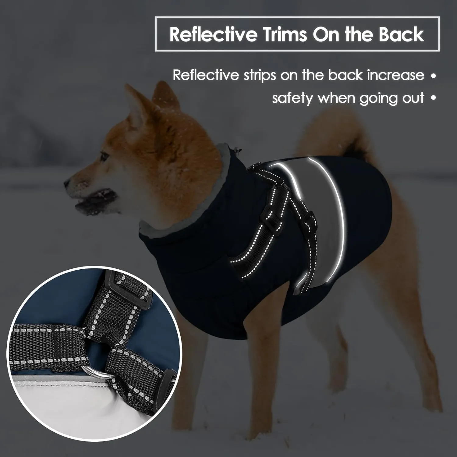 SUNFURA Dog Winter Coat, Waterproof Dog Coat Jacket with Harness for Medium Breeds Boys Girls, Reflective Fleece Lined Pet Snow Jacket Sweaters for Pug, Jack Russel, Boston Terrier, Navy Blue M